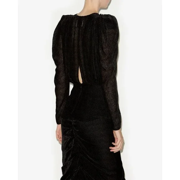 ISABEL MARANT Black Silk Viscose MARLIN Burnout Polka Dot Ruched Top 38 - Picture 2 of 11